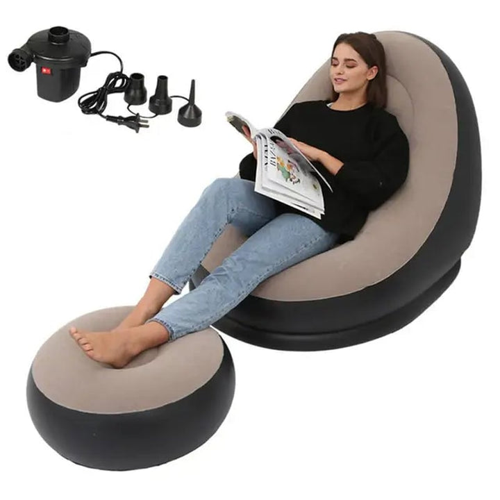 Inflatable Lazy Sofa Deck Chair and Foot Stool 2 PC Set Image 3