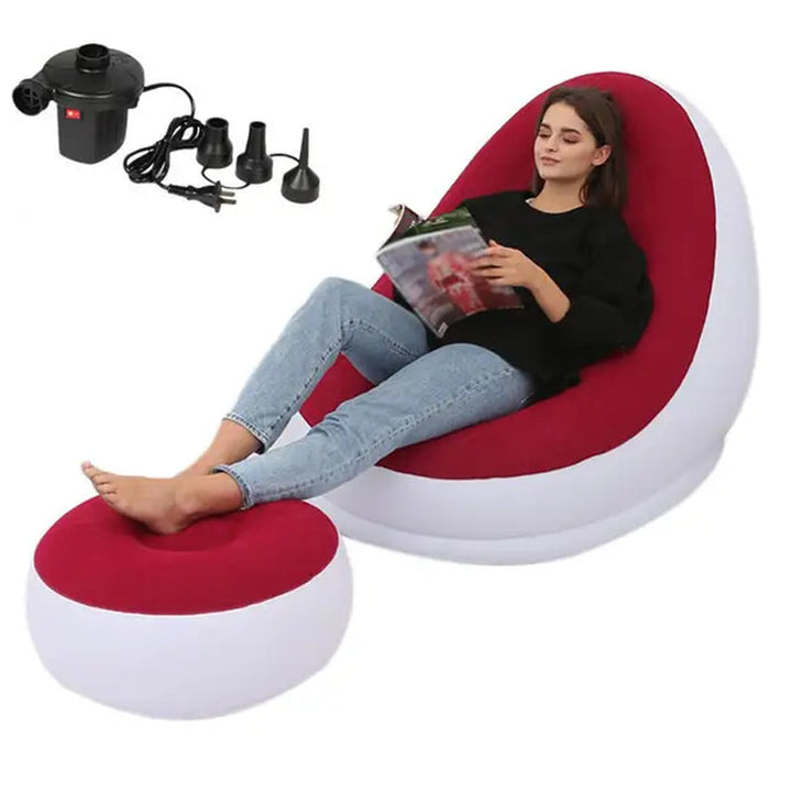 Inflatable Lazy Sofa Deck Chair and Foot Stool 2 PC Set Image 5