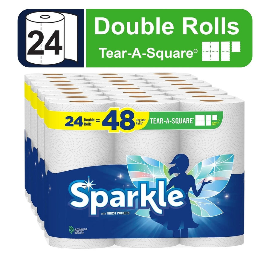 Sparkle Tear-A-Square Paper Towels, 24 Double Rolls, White, Customizable Sheet Size Paper Towel Image 1