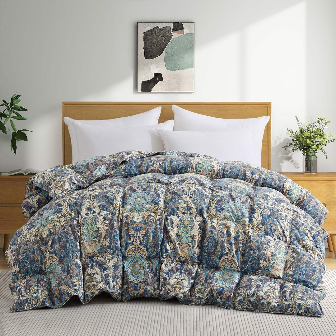 Goose Down Comforter All-Season Paisley Print Twin Full Queen King Cal King Image 1