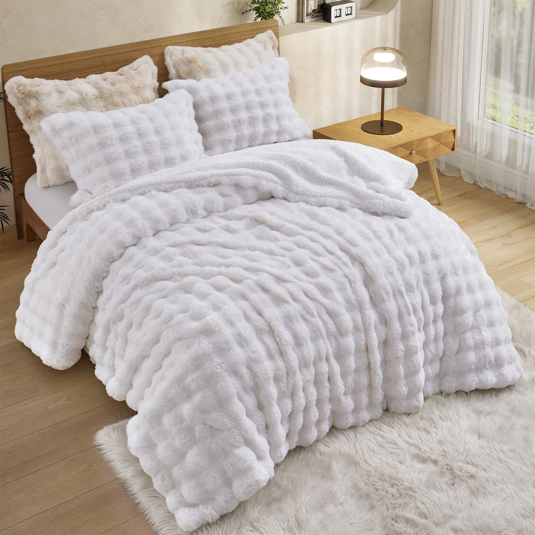 Ultra-Soft Faux faux Comforter Set Queen King Cozy Warm Polyester Pillowcases Image 12