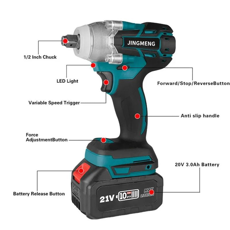 Cordless Brushless Electric Impact Wrench 21V with Hand Drill and Socket Image 1