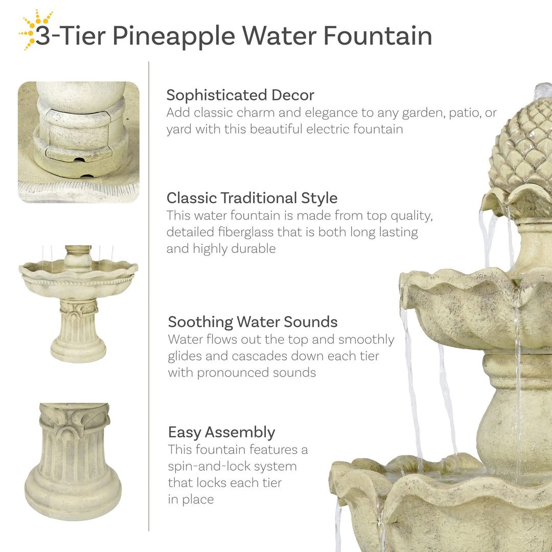 Sunnydaze Pineapple Fiberglass Outdoor 3-Tier Water Fountain Image 2