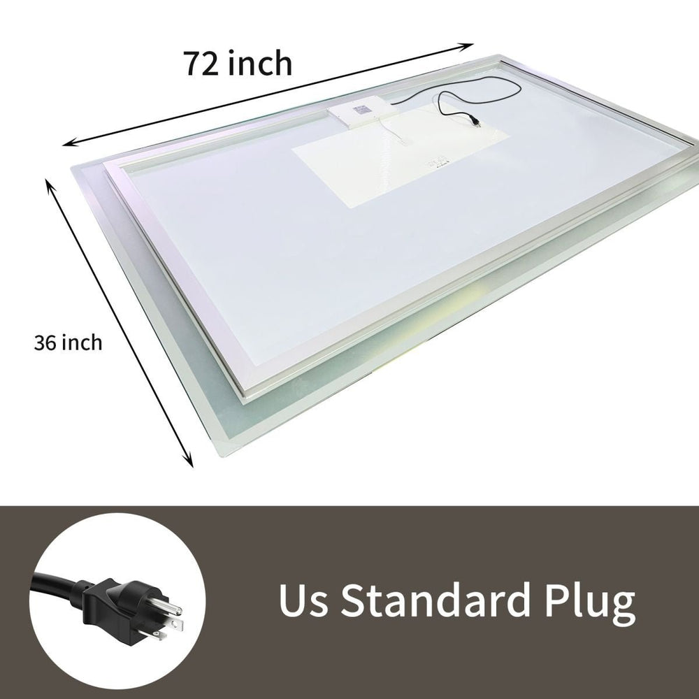 ES-DIY 72"x36" LED Bathroom Mirror with Front and Backlight,Dimmable,Large Wall Mirrors with Image 2