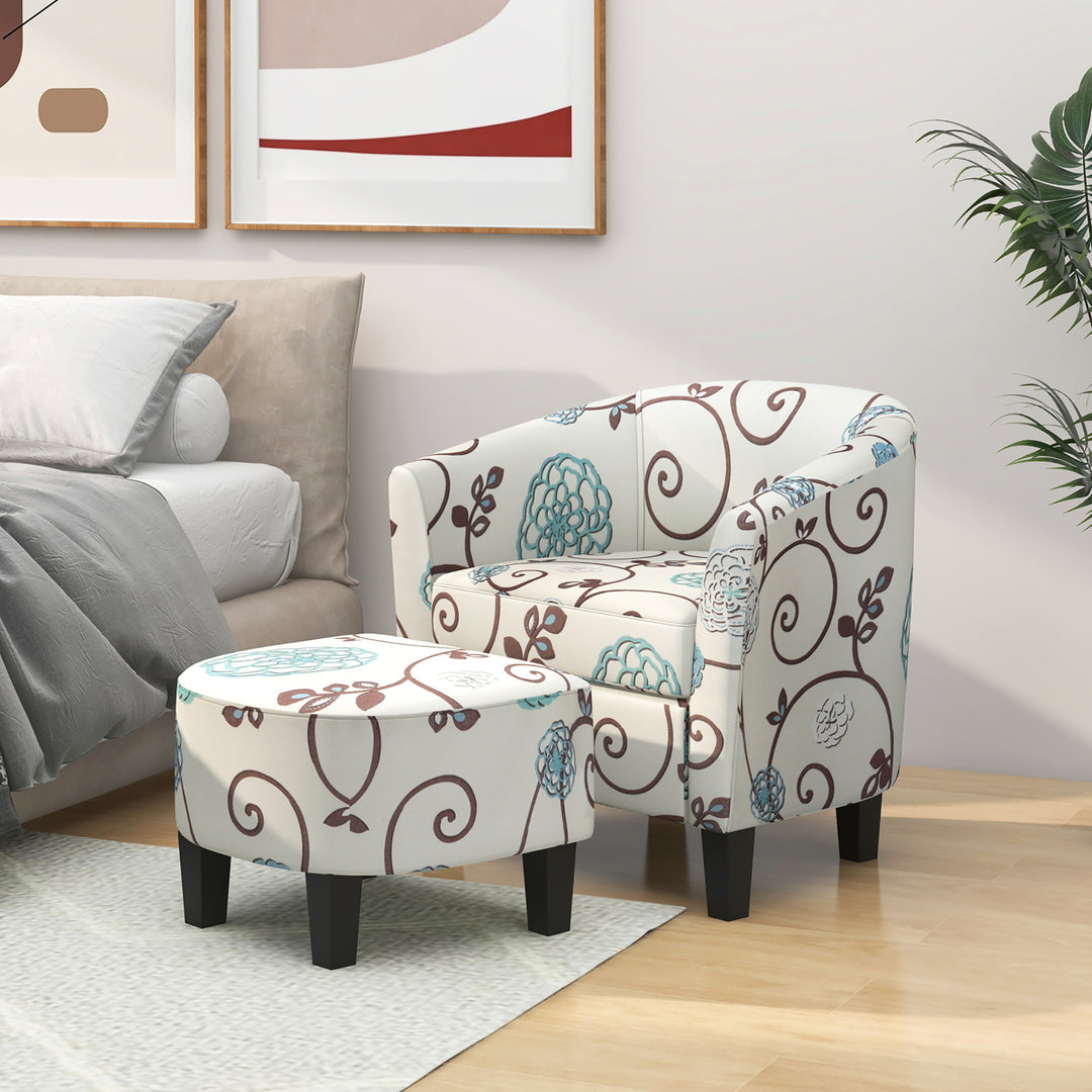 Modern Accent Tub ChairandOttoman Set Fabric Upholstered Club Chair Grey Floral Image 5