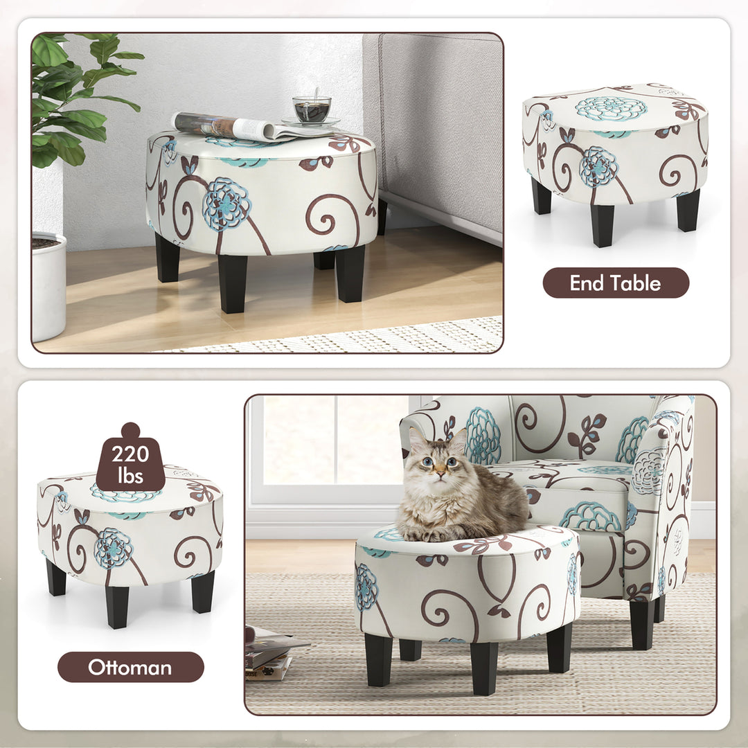 Modern Accent Tub ChairandOttoman Set Fabric Upholstered Club Chair Grey Floral Image 7