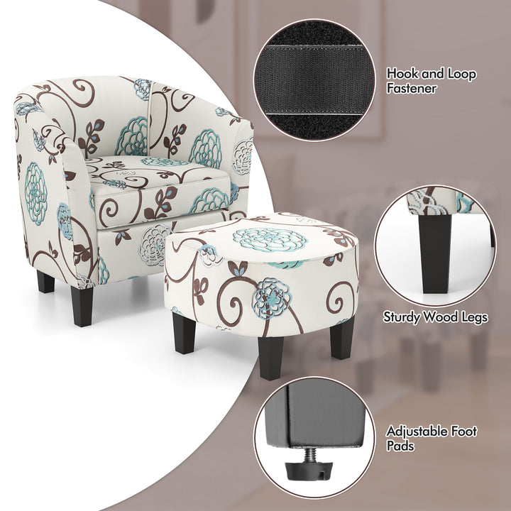 Modern Accent Tub ChairandOttoman Set Fabric Upholstered Club Chair Grey Floral Image 9