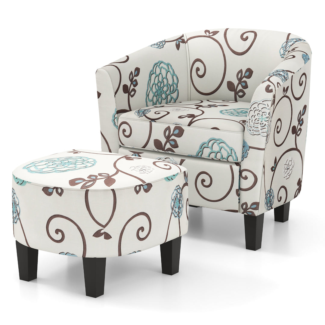 Modern Accent Tub ChairandOttoman Set Fabric Upholstered Club Chair Grey Floral Image 10