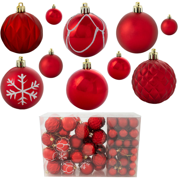 Sunnydaze Winter Wonderland 100-Piece Red Assorted Ornament Set Image 1