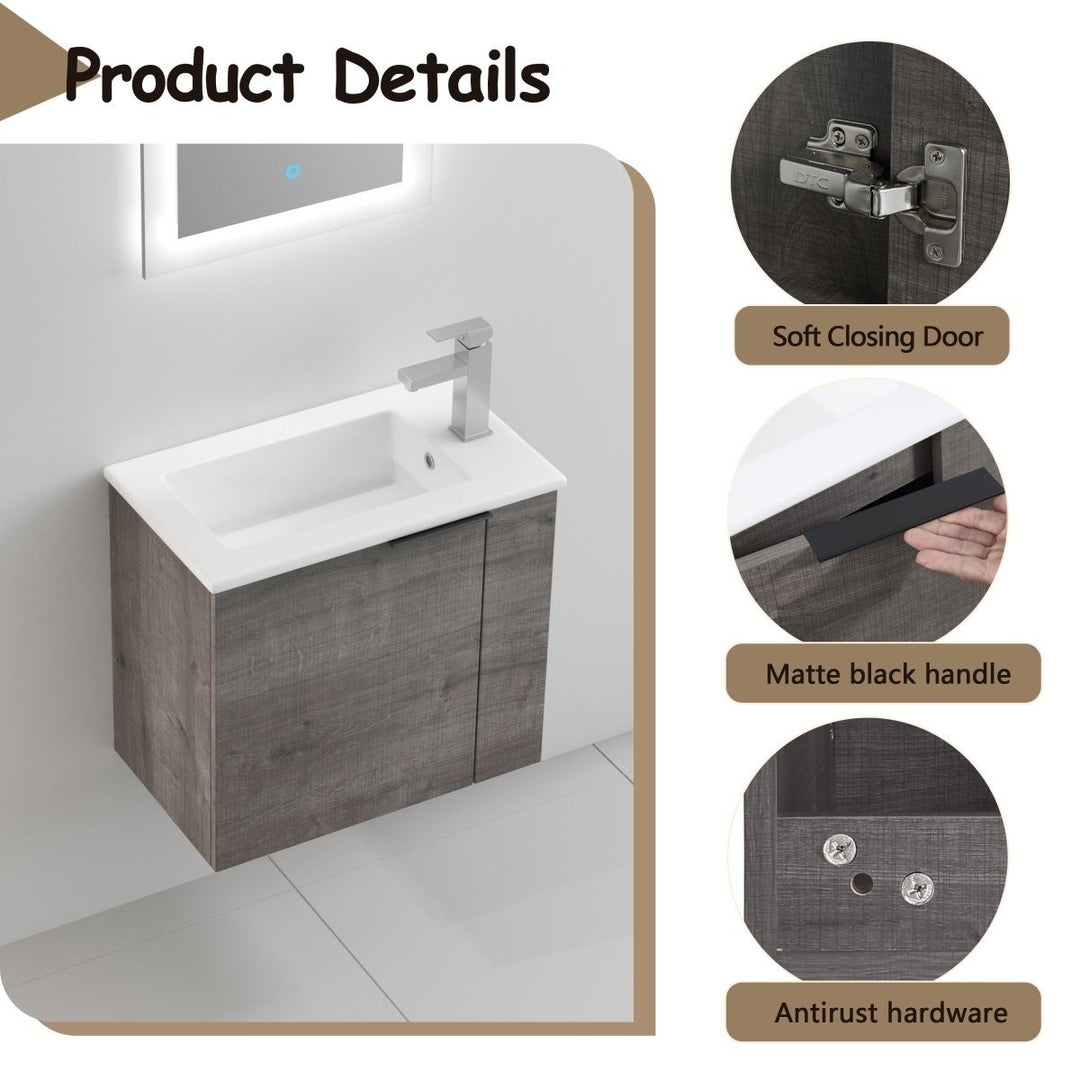 Allsumhome 22 Inch Modern Bathroom Vanity Sink Plaid Grey Oak Wall Mounted Image 5