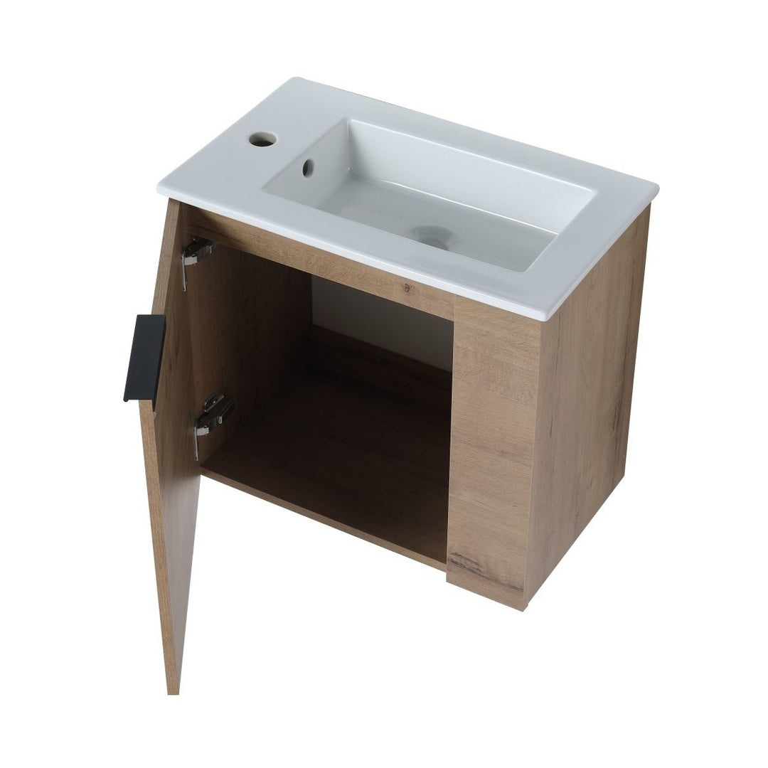 Allsumhome 22 Inch Floating Bathroom Vanity Imitative Oak with Sink Soft Close Door Image 12