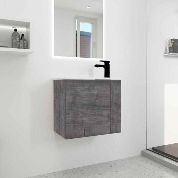 Allsumhome 22 Inch Modern Bathroom Vanity Sink Plaid Grey Oak Wall Mounted Image 10