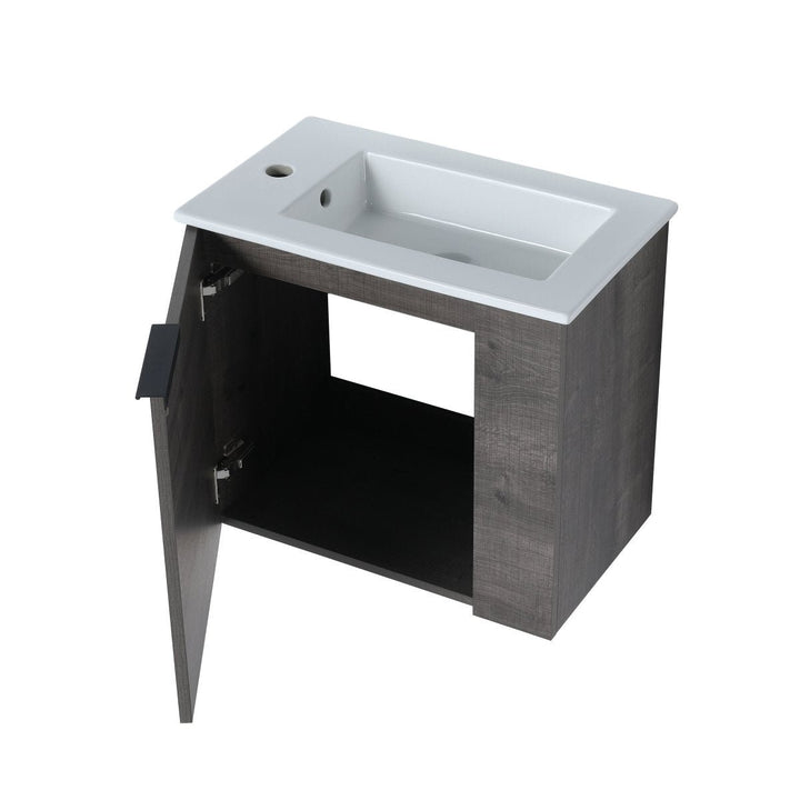 Allsumhome 22 Inch Modern Bathroom Vanity Sink Plaid Grey Oak Wall Mounted Image 11