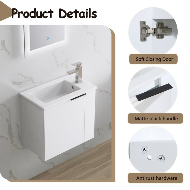 Allsumhome 22 Inch White Floating Bathroom Vanity Sink Soft Close Door Modern Image 8