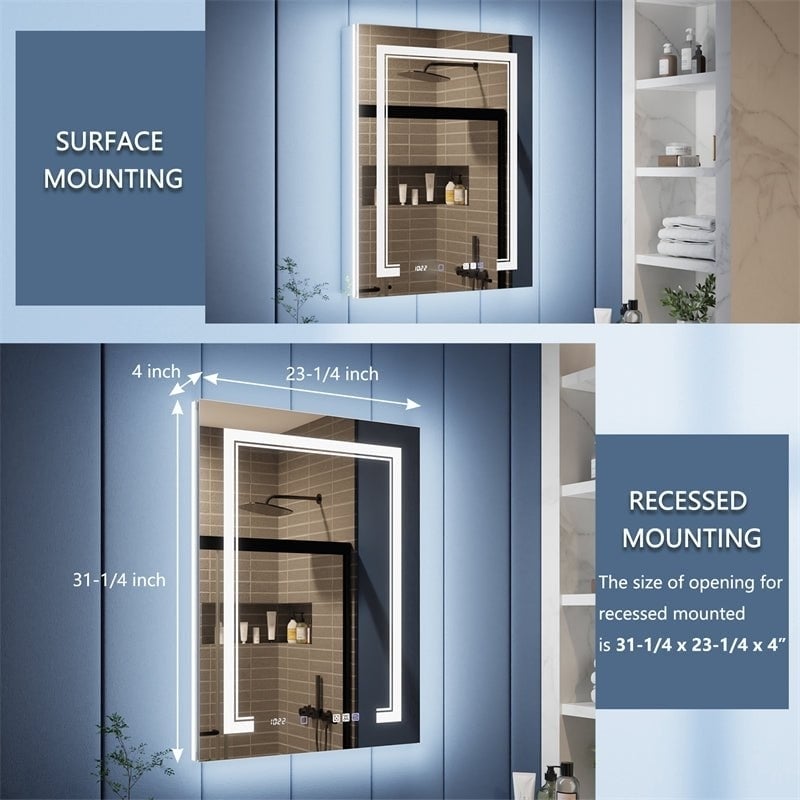 Illusion-B 24x32 LED Lighted Mirrored Medicine Cabinet Right Hinge Magnifiers Image 2