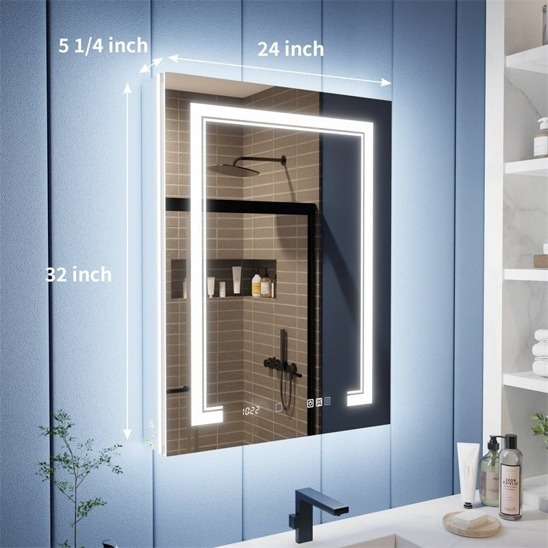 Illusion-B 24x32 LED Lighted Mirrored Medicine Cabinet Right Hinge Magnifiers Image 3