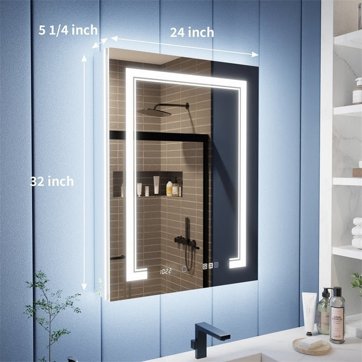 Illusion-B 24x32 LED Lighted Mirrored Medicine Cabinet Right Hinge Magnifiers Image 3