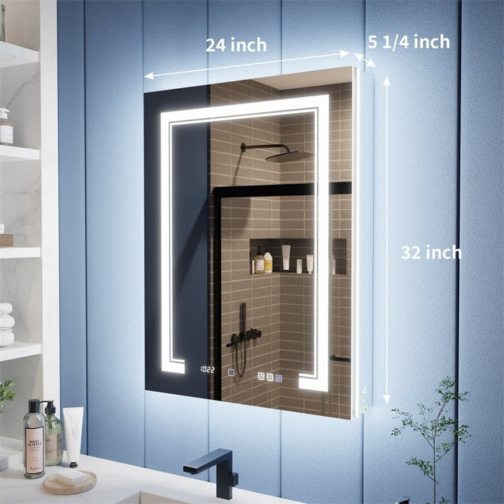 Illusion-B 24" x 32" LED Lighted Inset Mirrored Medicine Cabinet with Magnifiers Front and Back Light,Hinge on Left Image 3