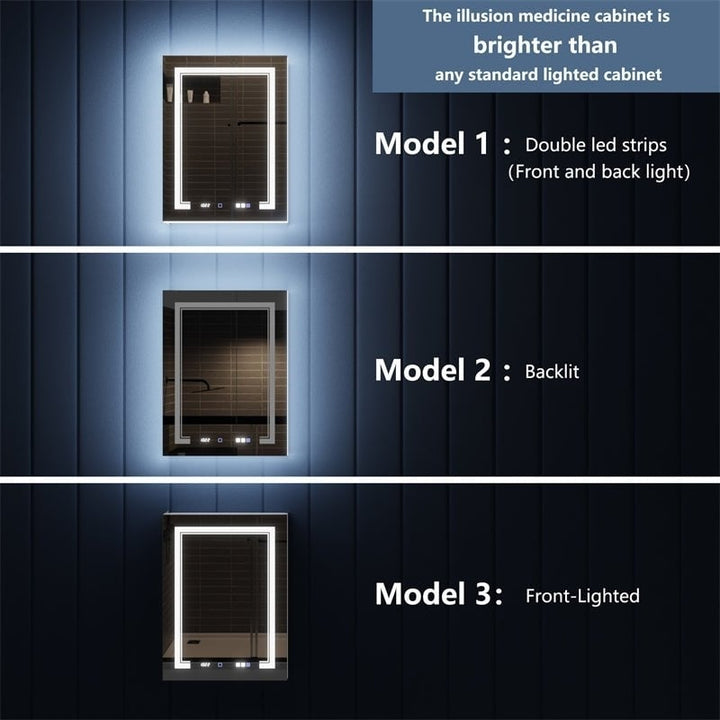 Illusion-B 24" x 32" LED Lighted Inset Mirrored Medicine Cabinet with Magnifiers Front and Back Light,Hinge on Left Image 4