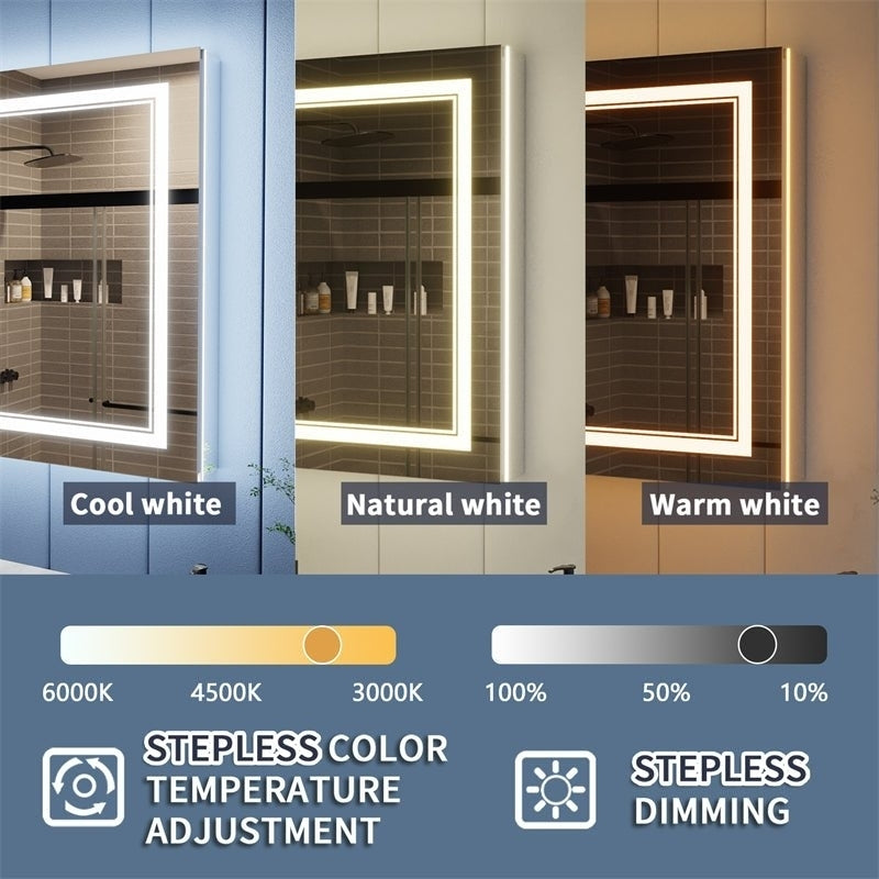 Illusion-B 24" x 32" LED Lighted Inset Mirrored Medicine Cabinet with Magnifiers Front and Back Light,Hinge on Left Image 5