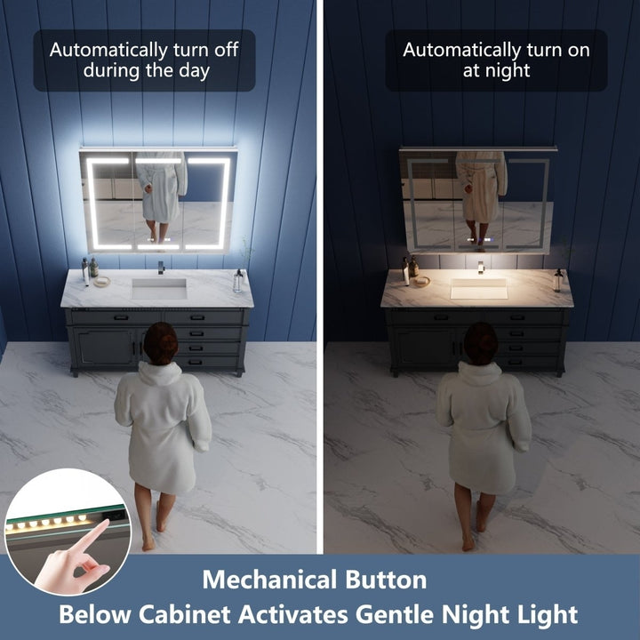 Illusion-B 24" x 32" LED Lighted Inset Mirrored Medicine Cabinet with Magnifiers Front and Back Light,Hinge on Left Image 6