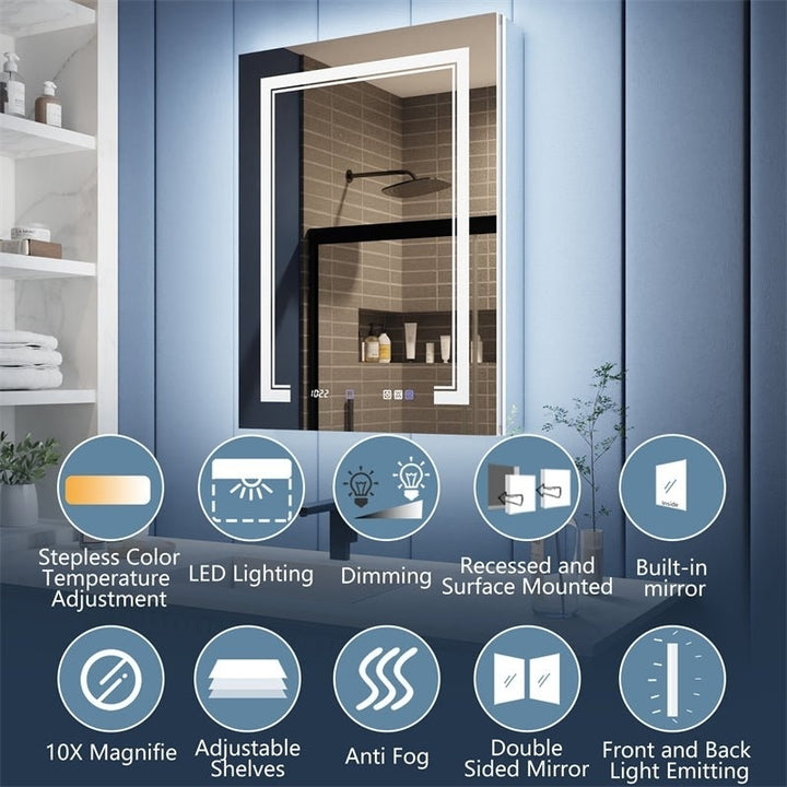 Illusion-B 24" x 32" LED Lighted Inset Mirrored Medicine Cabinet with Magnifiers Front and Back Light,Hinge on Left Image 7