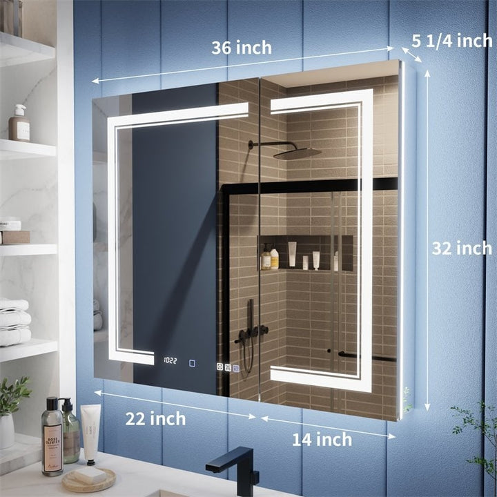 Illusion-B 36x32 LED Lighted Mirrored Medicine Cabinet with Magnifiers Image 3