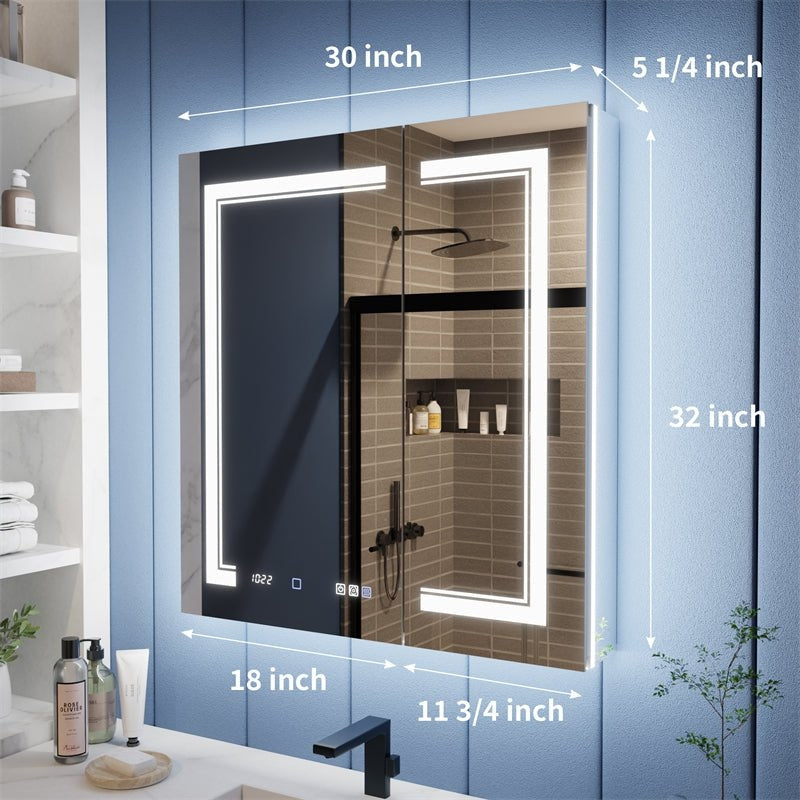 Illusion-B 30x32 LED Lighted Inset Mirrored Medicine Cabinet with Magnifier Image 3