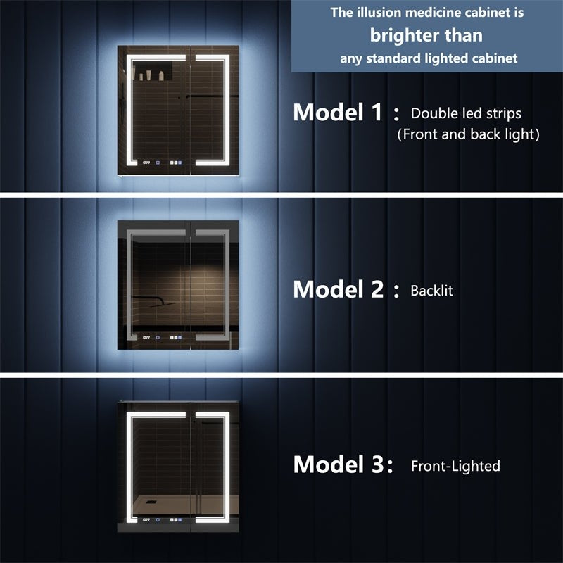 Illusion-B 30x32 LED Lighted Inset Mirrored Medicine Cabinet with Magnifier Image 4