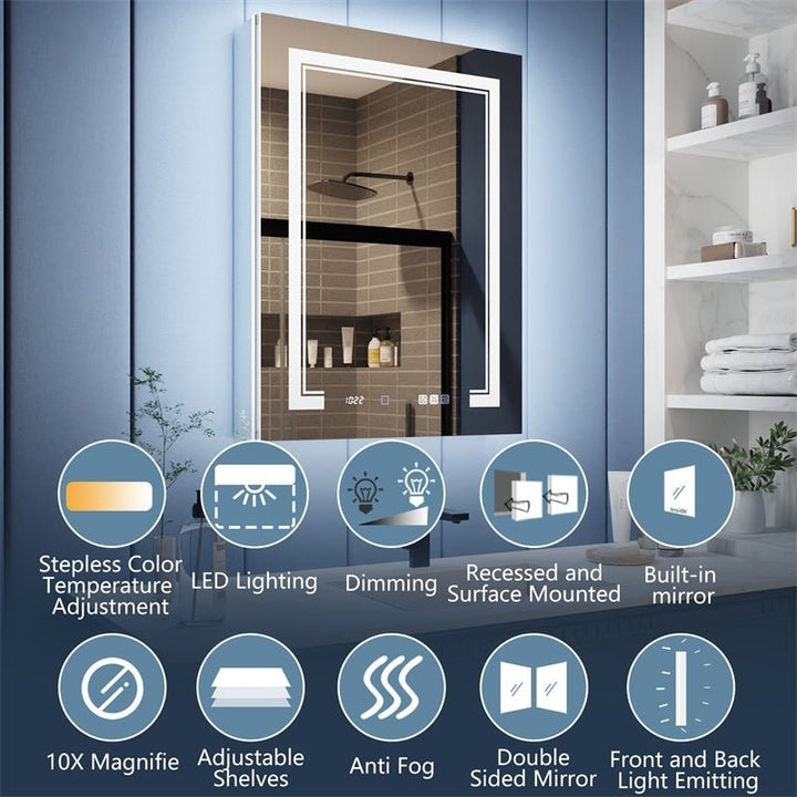 Illusion-B 24x32 LED Lighted Mirrored Medicine Cabinet Right Hinge Magnifiers Image 7