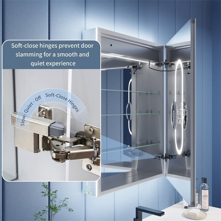 Illusion-B 24x32 LED Lighted Mirrored Medicine Cabinet Right Hinge Magnifiers Image 10