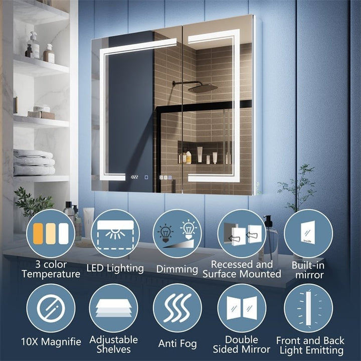 Illusion-B 36x32 LED Lighted Mirrored Medicine Cabinet with Magnifiers Image 5