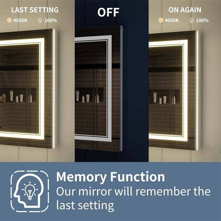 Illusion-B 30x32 LED Lighted Inset Mirrored Medicine Cabinet with Magnifier Image 6