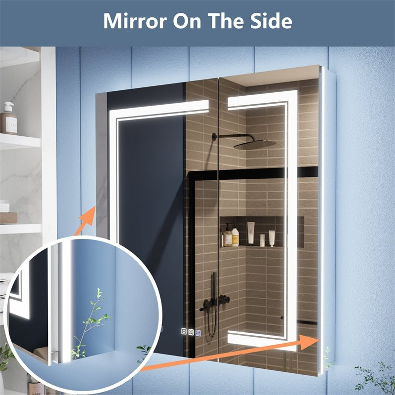 Illusion-B 30x32 LED Lighted Inset Mirrored Medicine Cabinet with Magnifier Image 8