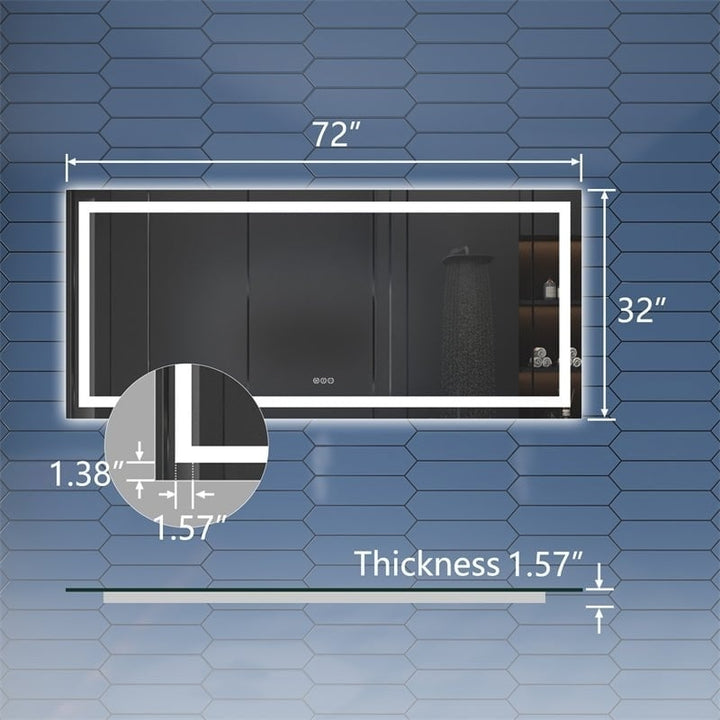 Apex LED Bathroom Mirror 72" x 32" Anti Fog Dimmable Dual Lighting Tempered Glass Image 2