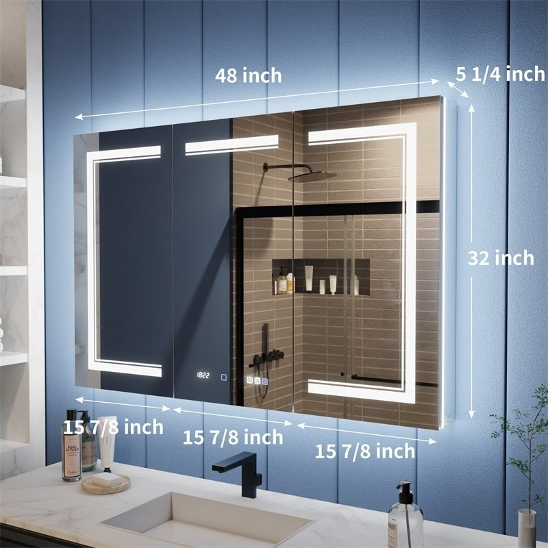 Illusion-B 48" x 32" LED Lighted Inset Mirrored Medicine Cabinet with Magnifiers Front and Back Light Image 2