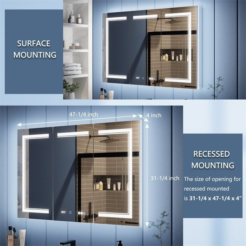 Illusion-B 48" x 32" LED Lighted Inset Mirrored Medicine Cabinet with Magnifiers Front and Back Light Image 3