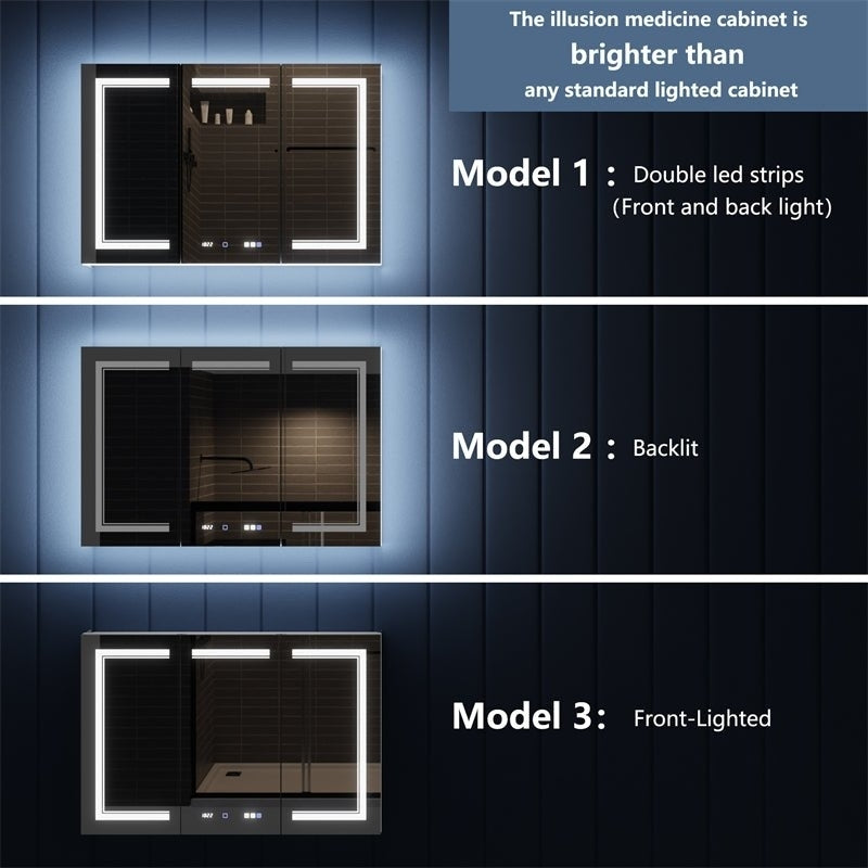 Illusion-B 48" x 32" LED Lighted Inset Mirrored Medicine Cabinet with Magnifiers Front and Back Light Image 6