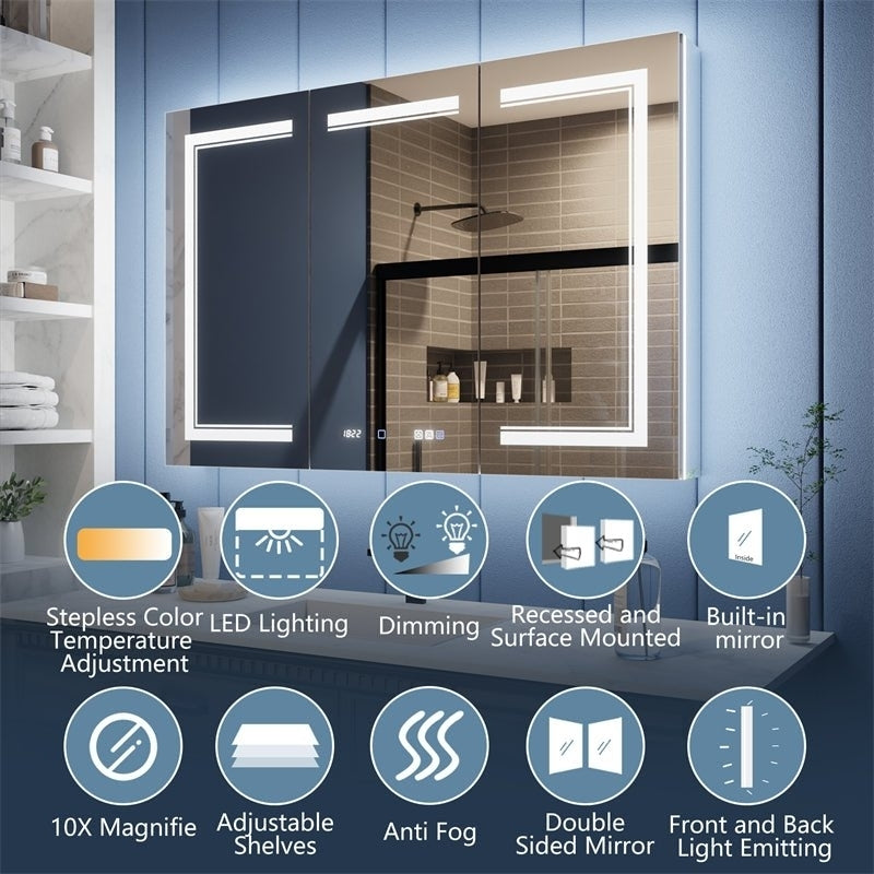 Illusion-B 48" x 32" LED Lighted Inset Mirrored Medicine Cabinet with Magnifiers Front and Back Light Image 7