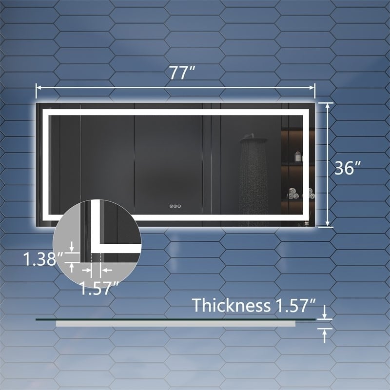 Apex 77 LED Bathroom Mirror 36" H Anti Fog Dimmable Dual Lighting Tempered Glass Image 2