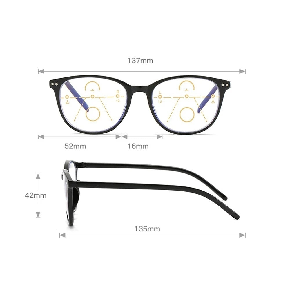 Multifocal Progressive Reading Glasses Retro Anti Blue Light Multifocal Elderly Eyewears Men Womens Large Frame Image 3