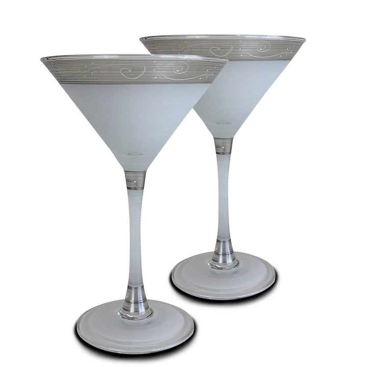 Hand Painted Glassware Heirloom White/Pewter Swirl Martini Set of 2 Image 1