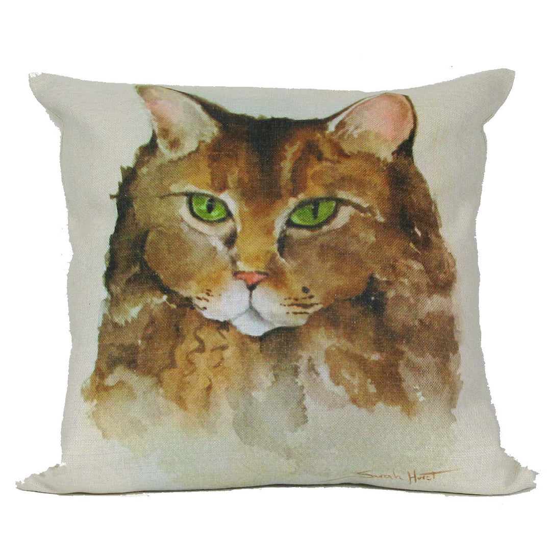 Green Eyed Cat Throw Pillow 18 x 18 Image 1