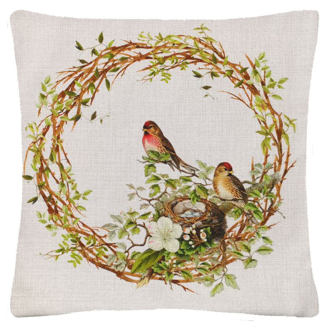 Bird Nest Wreath Throw Pillow 18"x18" Image 1