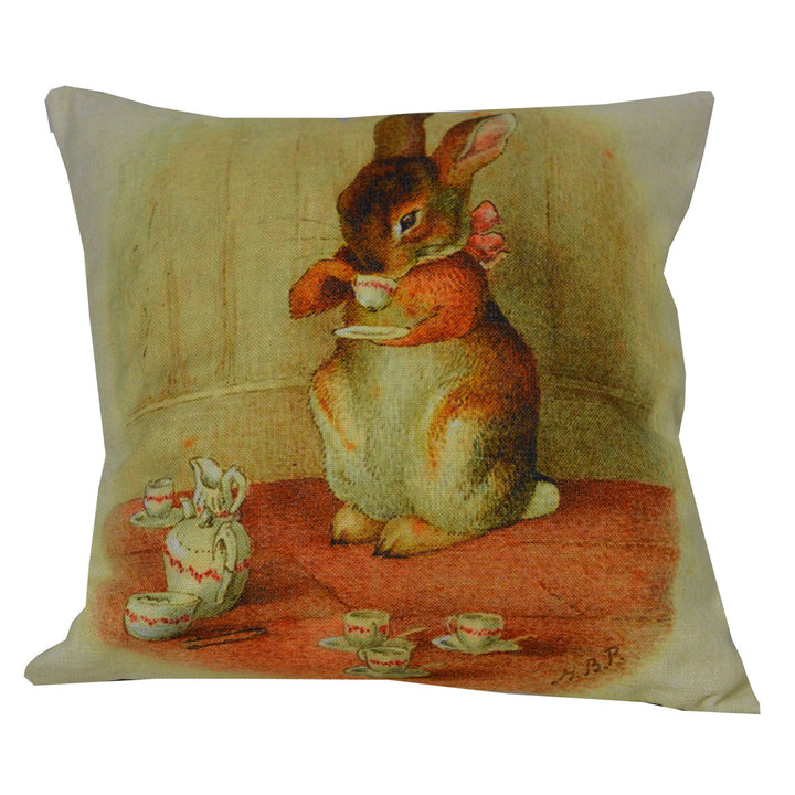 Bunny Tea Party Throw Pillow 14" x 14" Image 1