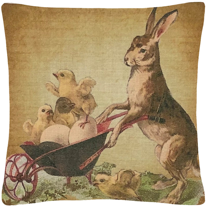 Bunny with Chicks Throw Pillow 14" x 14" Image 1