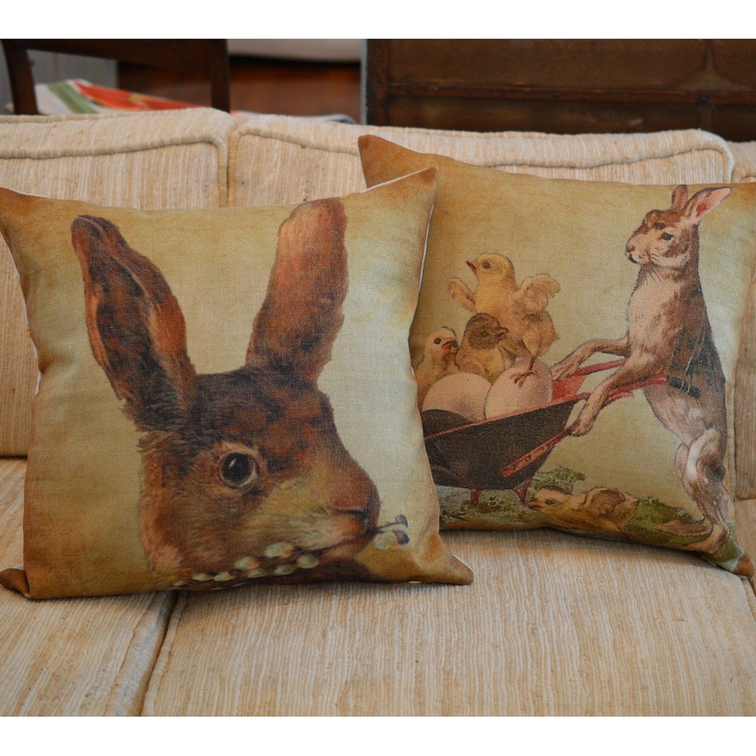 Bunny with Chicks Throw Pillow 14" x 14" Image 2