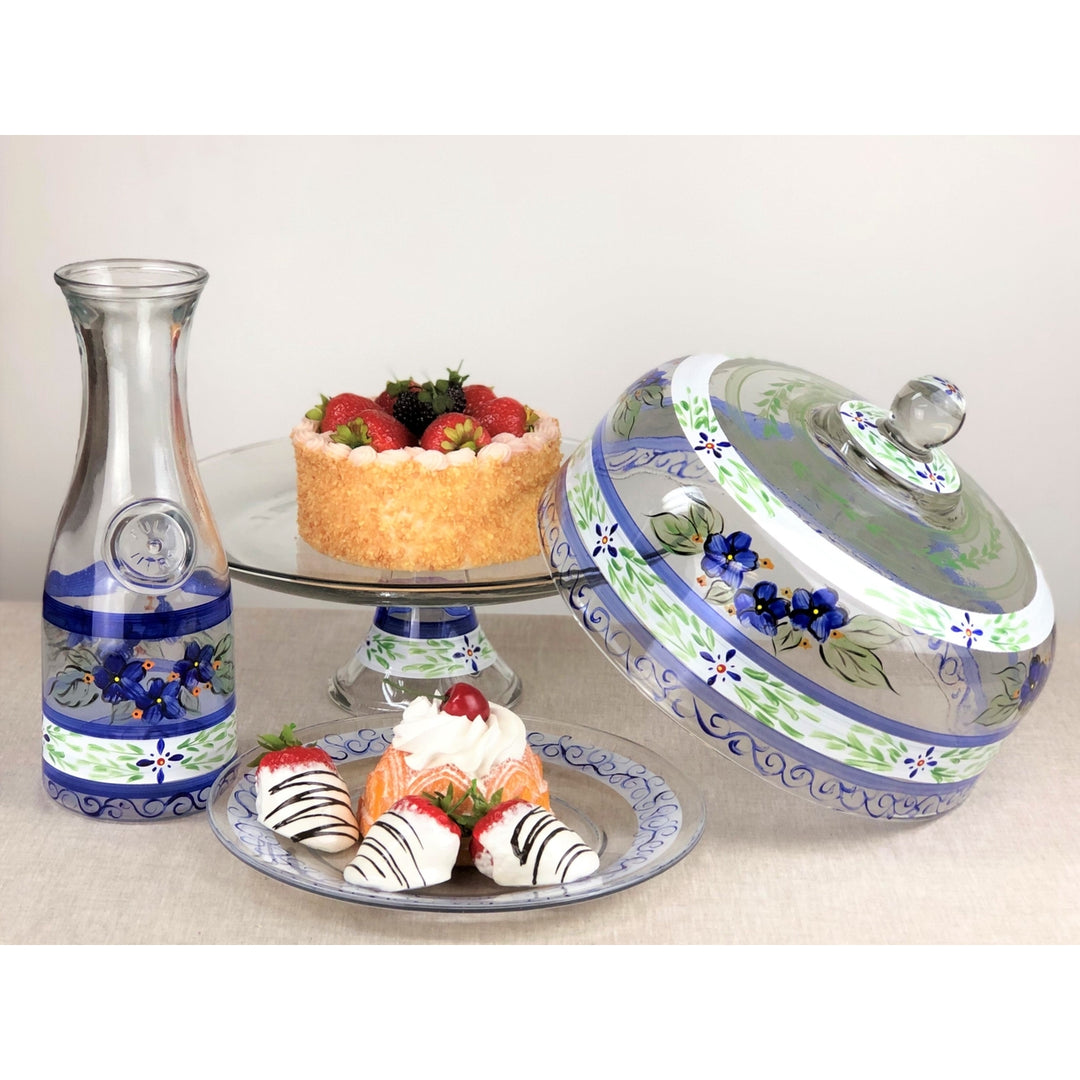 Barcelona Blue Carafe Hand Painted Glassware Image 4