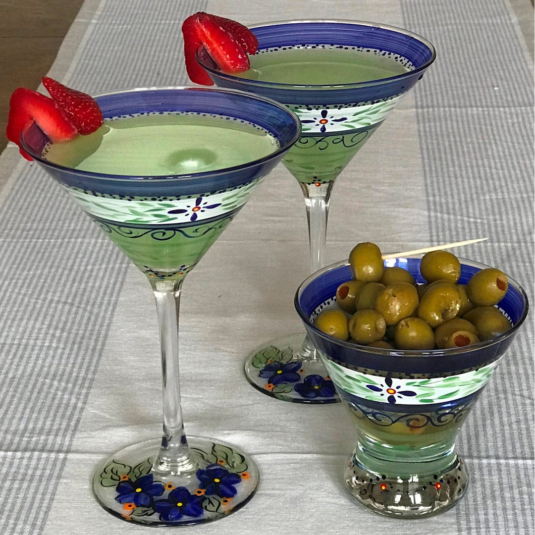 Barcelona Blue Cosmopolitan Set of 2 Hand Painted Glassware Image 5