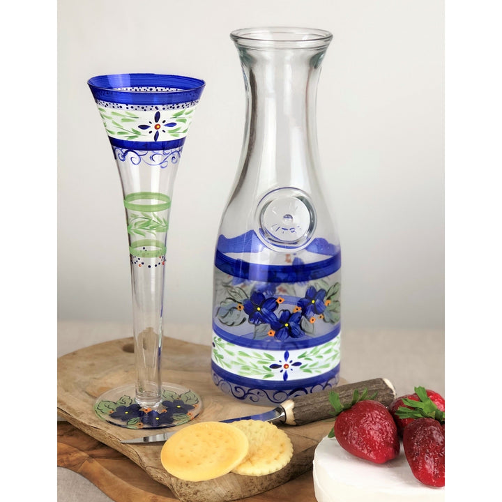 Barcelona Blue Hollow Flute Set of 2 Hand Painted Glassware Image 2